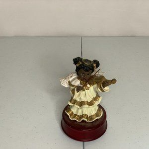 Porcelin Black Angel with Musical Violin 6 Inch